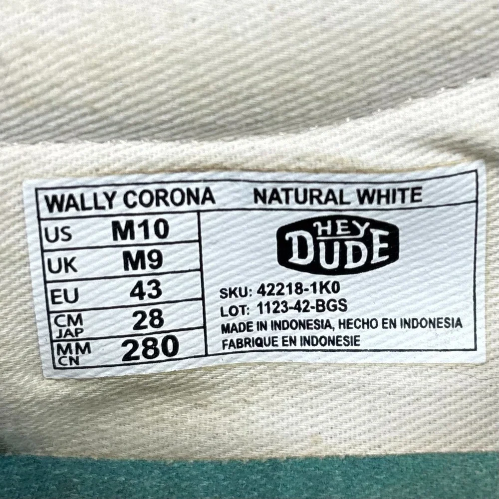 HeyDude x Corona Wally Mens Size 10 Natural White Canvas Slip On Casual Shoes
